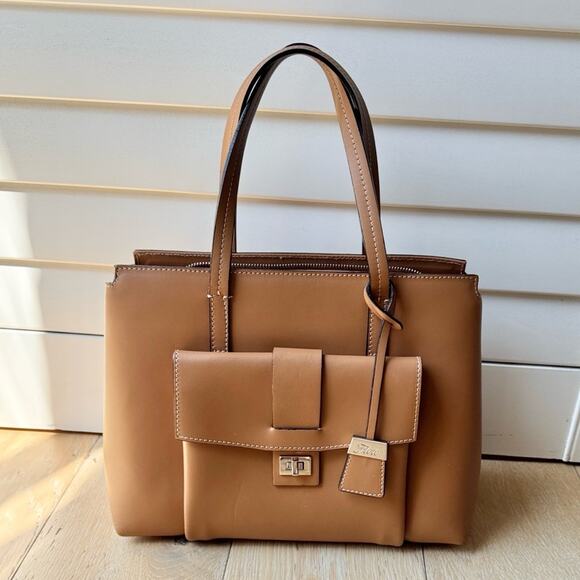 Italian Made Leather Work Tote Satchel | Structured Top Handle | Brown Floto - Picture 2 of 12